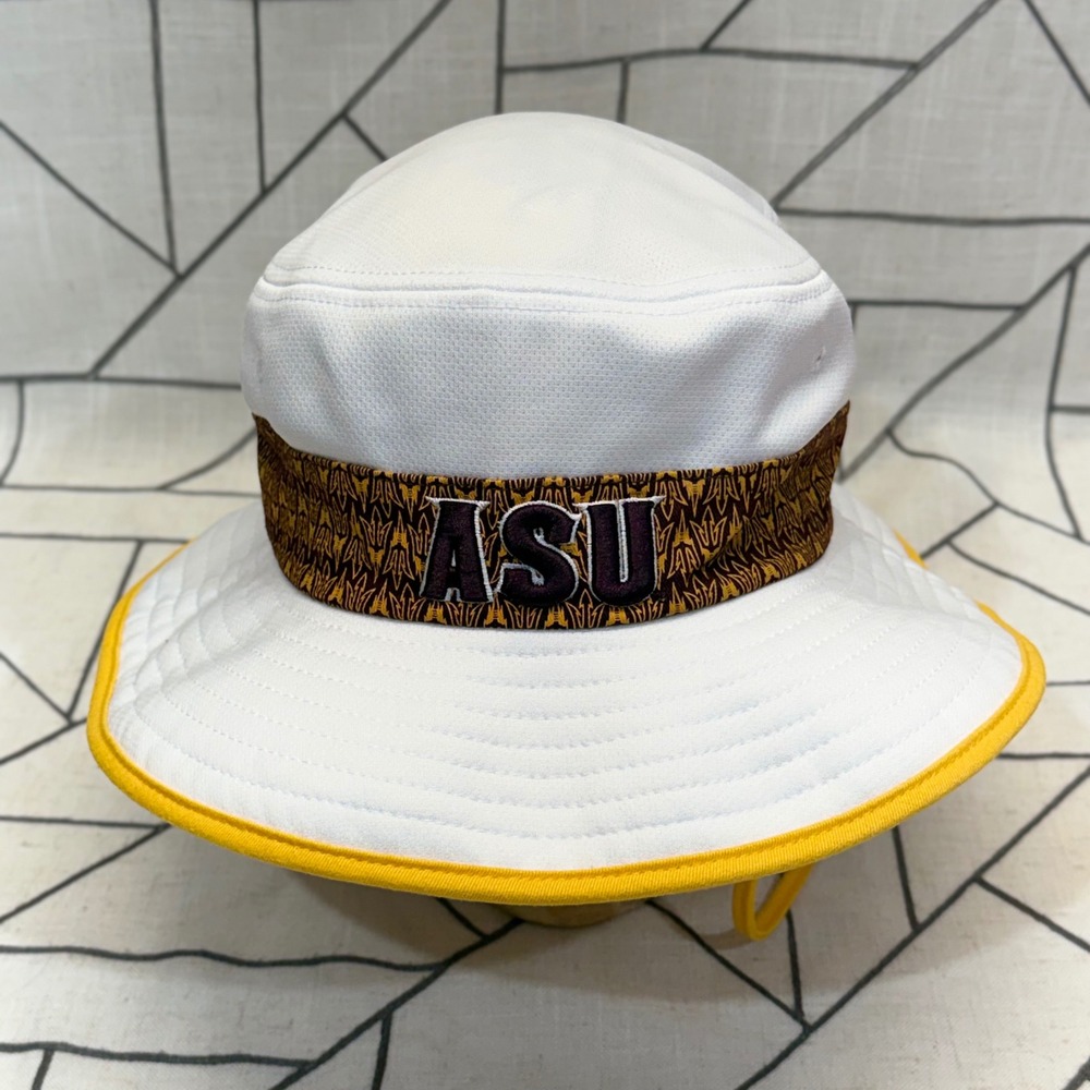 Zephyr ASU Bucket Hat L/XL White Arizona State University Sun Hat Chin Strap